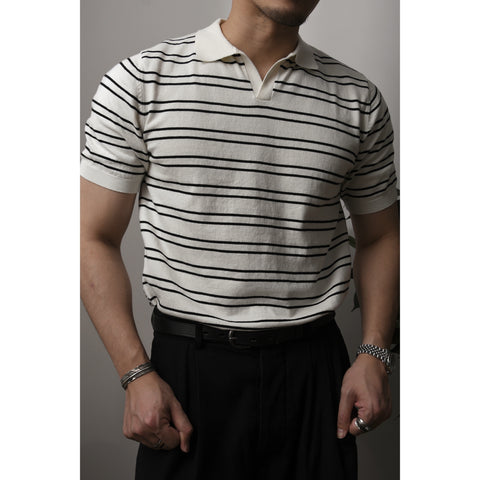 Men's Striped Johnny Collar Shirt