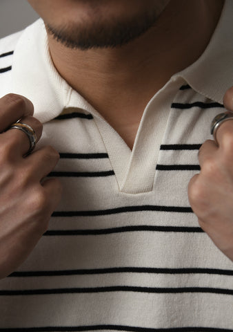 Men's Striped Johnny Collar Shirt