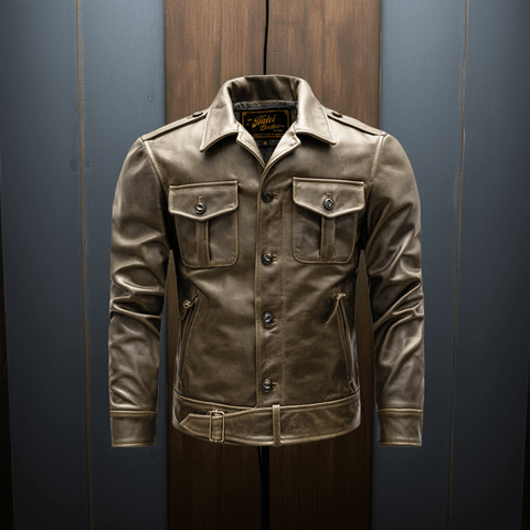 Men's Olive P37 Leather Jacket