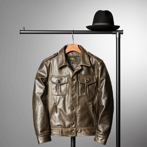 Men's Olive P37 Leather Jacket