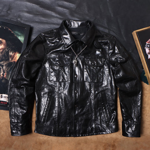 Men's Olive Battle Dress Pattern 37 Leather Jacket