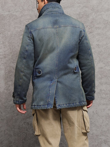 Men‘s Double Breased Denim Padded Pea Coat