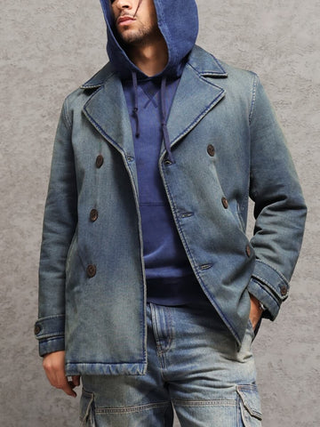 Men‘s Double Breased Denim Padded Pea Coat