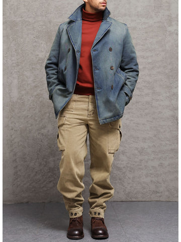 Men‘s Double Breased Denim Padded Pea Coat