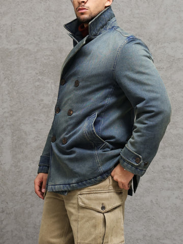 Men‘s Double Breased Denim Padded Pea Coat