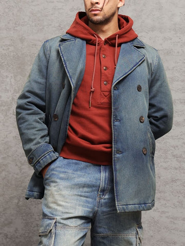Men‘s Double Breased Denim Padded Pea Coat