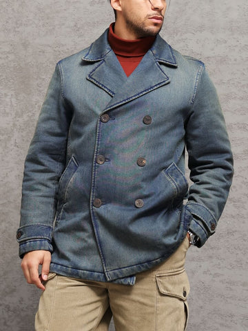 Men‘s Double Breased Denim Padded Pea Coat