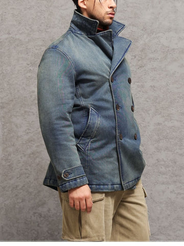 Men‘s Double Breased Denim Padded Pea Coat
