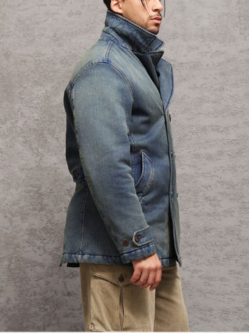 Men‘s Double Breased Denim Padded Pea Coat