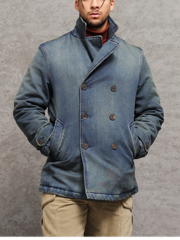 Men‘s Double Breased Denim Padded Pea Coat
