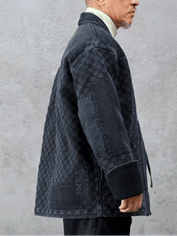 Men's Paneled Sashiko Kendo Jacket, Charcoal
