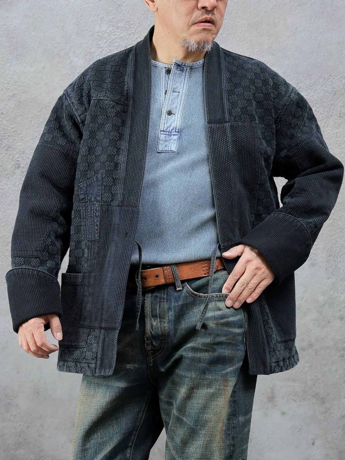 Men's Paneled Sashiko Kendo Jacket, Charcoal