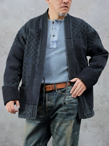Men's Paneled Sashiko Kendo Jacket, Charcoal