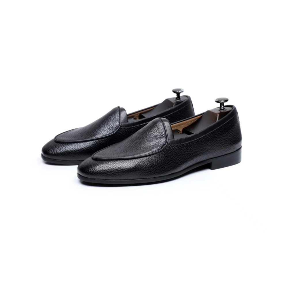 Plain Loafers Black Grain Cowhide