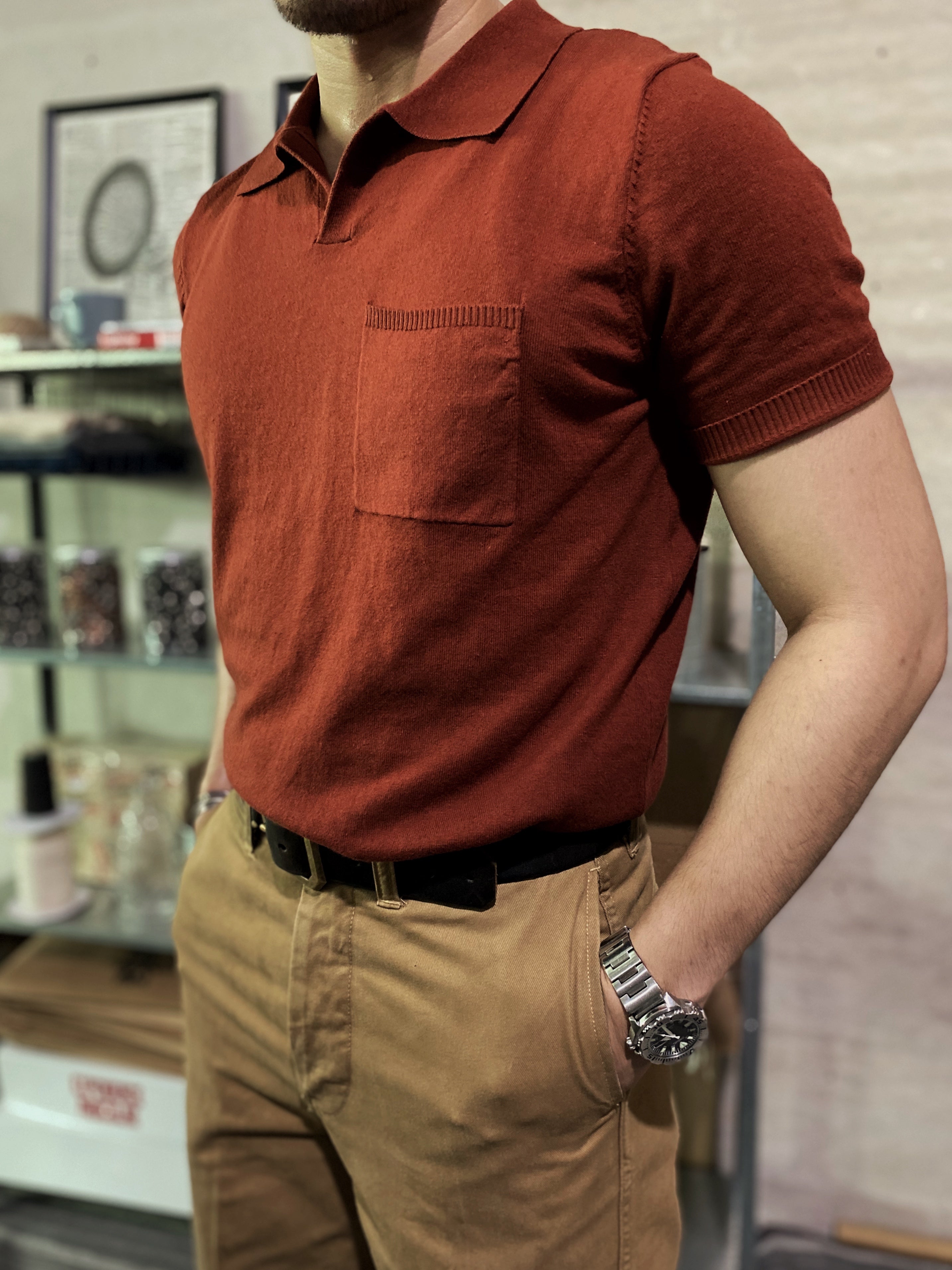 Men's knit shirts with hot sale pockets