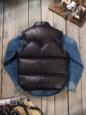 Men's Quilted Leather Down Vest