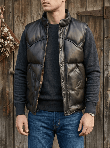 Men's Quilted Leather Down Vest