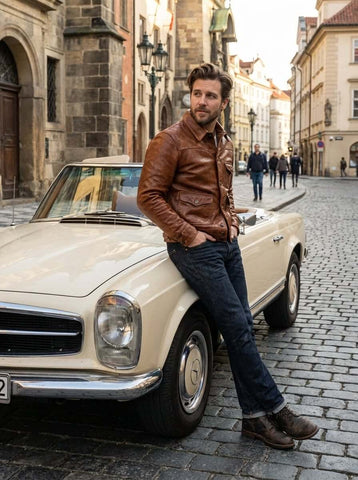 Men's Ranch Leather Jacket, Calfskin