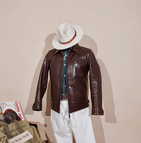 Men's Sports Leather Jacket, Tea Core Horsehide
