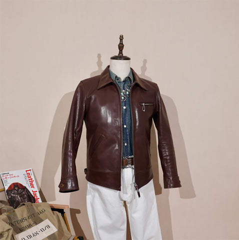 Men's Sports Leather Jacket, Tea Core Horsehide