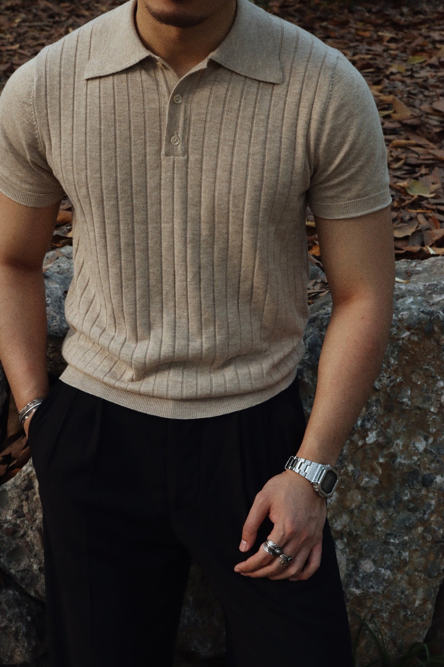 Men's Rib Knit Polo Shirt