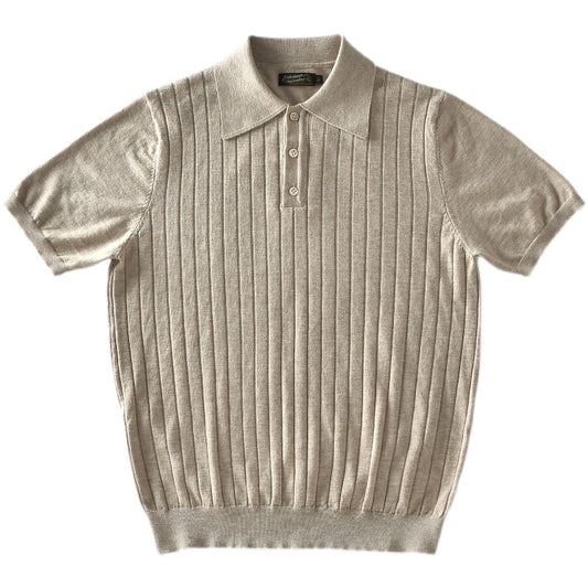 Men's Ribbed Knit Polo Shirt Short Sleeves