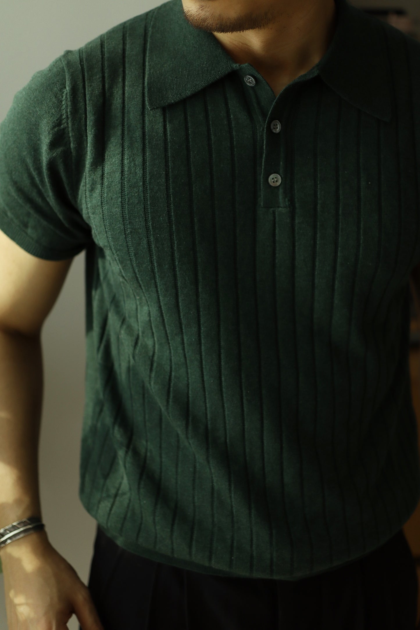 Men's Rib Knit Polo Shirt