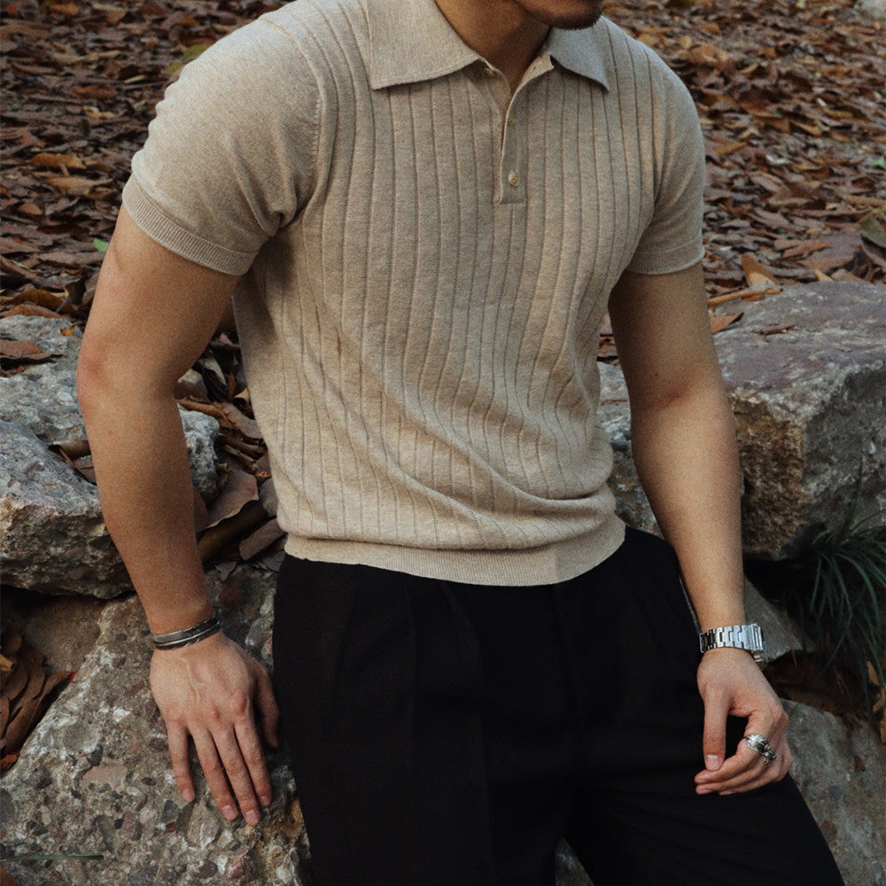 Men's Rib Knit Polo Shirt