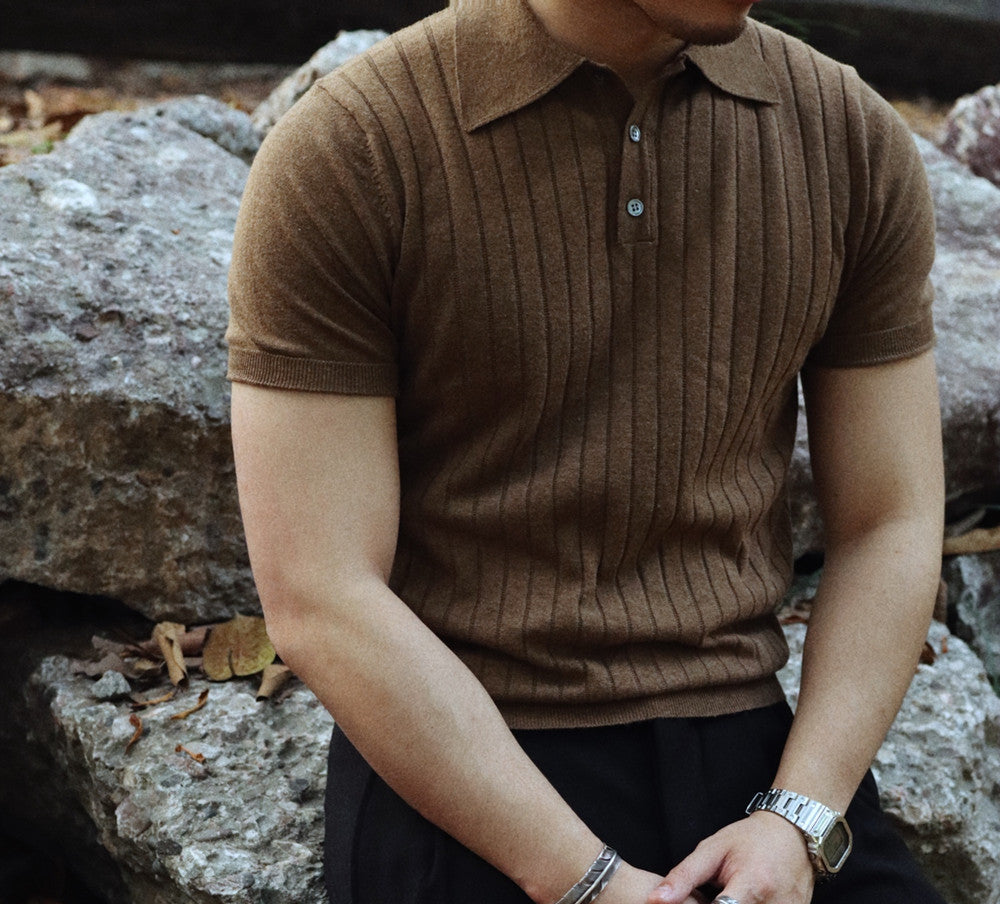 Men's Rib Knit Polo Shirt