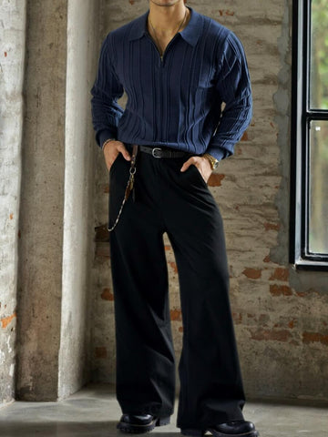 メンズ リブ ジップ プラケット ポロシャツ