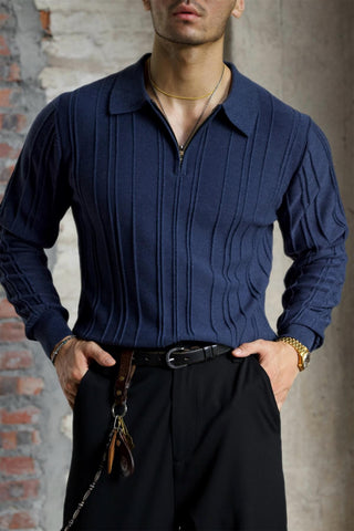 メンズ リブ ジップ プラケット ポロシャツ