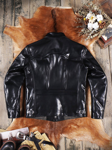 Men's Sports Leather Jacket, Black Horsehide