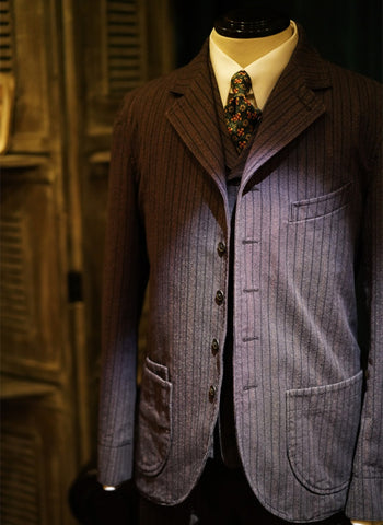 メンズ ストライプ ソルトペッパー フレンチサックスーツ