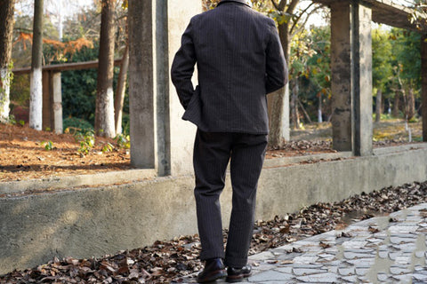 メンズ ストライプ ソルトペッパー フレンチサックスーツ