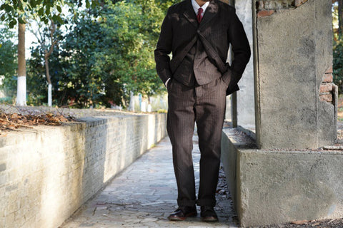 メンズ ストライプ ソルトペッパー フレンチサックスーツ