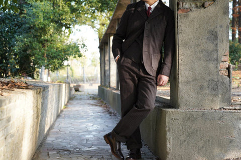 メンズ ストライプ ソルトペッパー フレンチサックスーツ