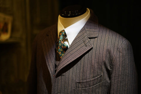 メンズ ストライプ ソルトペッパー フレンチサックスーツ