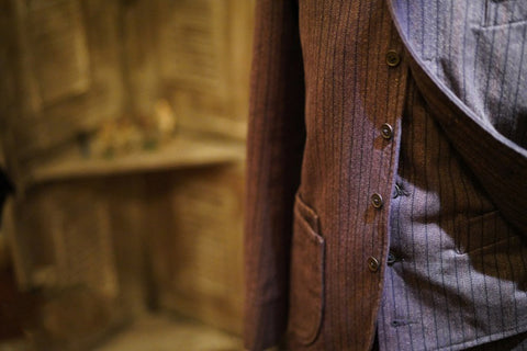 メンズ ストライプ ソルトペッパー フレンチサックスーツ