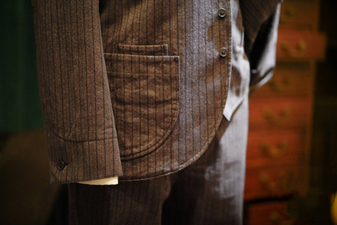 メンズ ストライプ ソルトペッパー フレンチサックスーツ