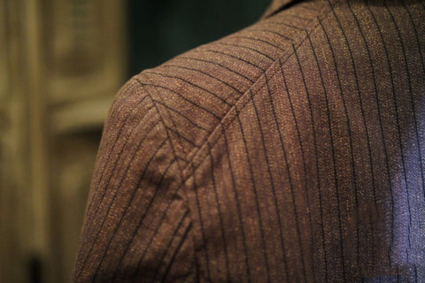 メンズ ストライプ ソルトペッパー フレンチサックスーツ