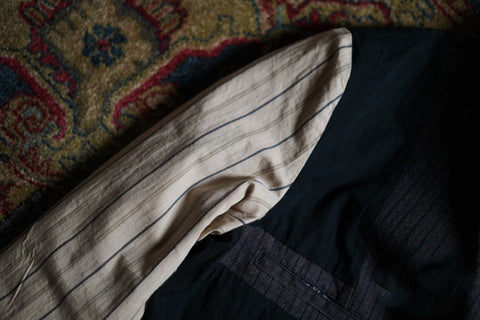 メンズ ストライプ ソルトペッパー フレンチサックスーツ