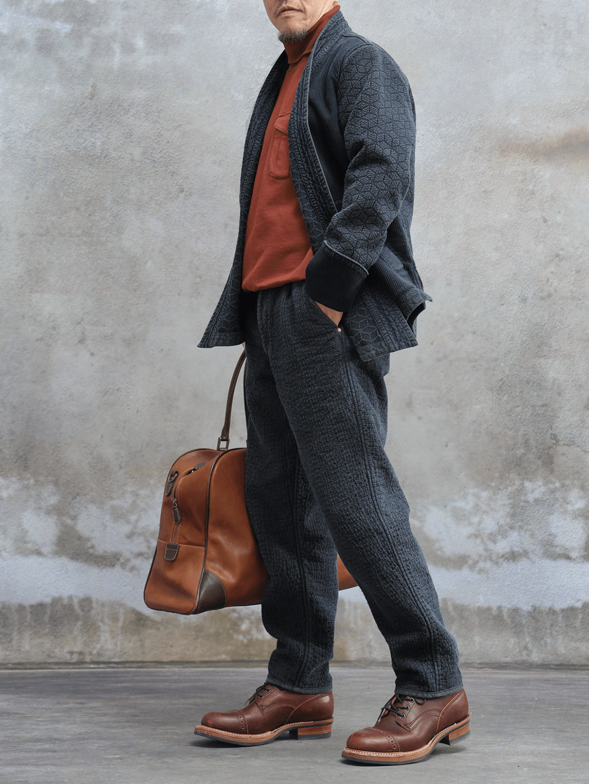 Men’s Sashiko Kendo Pants, Charcoal Black