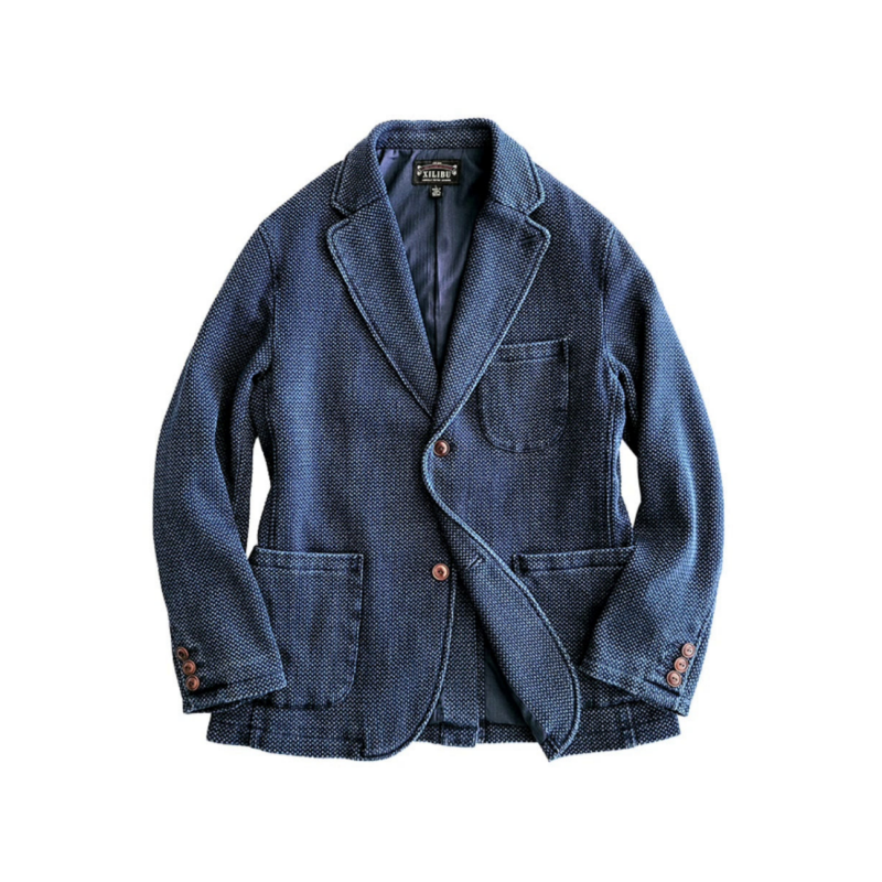 Blazer de costume Sashiko pour homme indigo