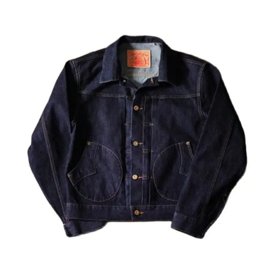 Veste en jean indigo à lisière pour homme