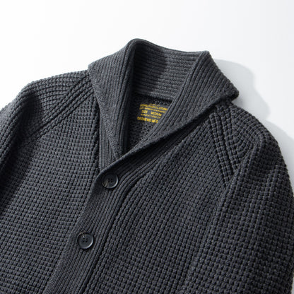 Men's Shawl-Collar Waffle Cardigan