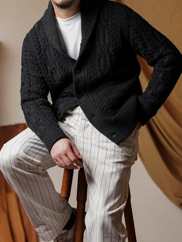 Men's Shawl Collar Aran Cardigan