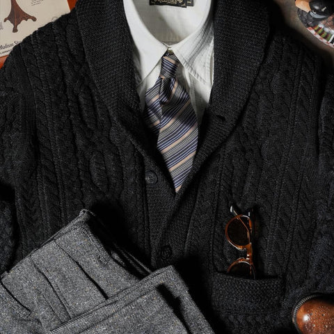 Men's Shawl Collar Aran Cardigan