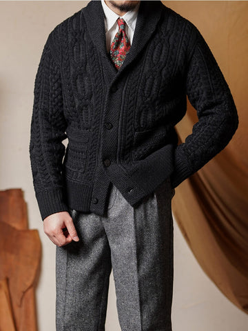 Men's Shawl Collar Aran Cardigan