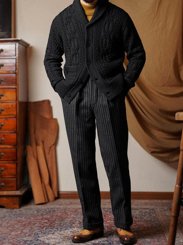 Men's Shawl Collar Aran Cardigan