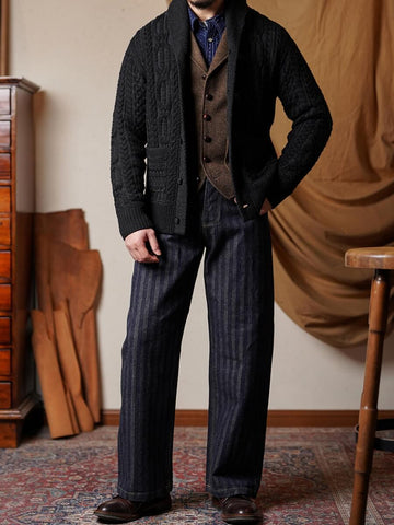 Men's Shawl Collar Aran Cardigan